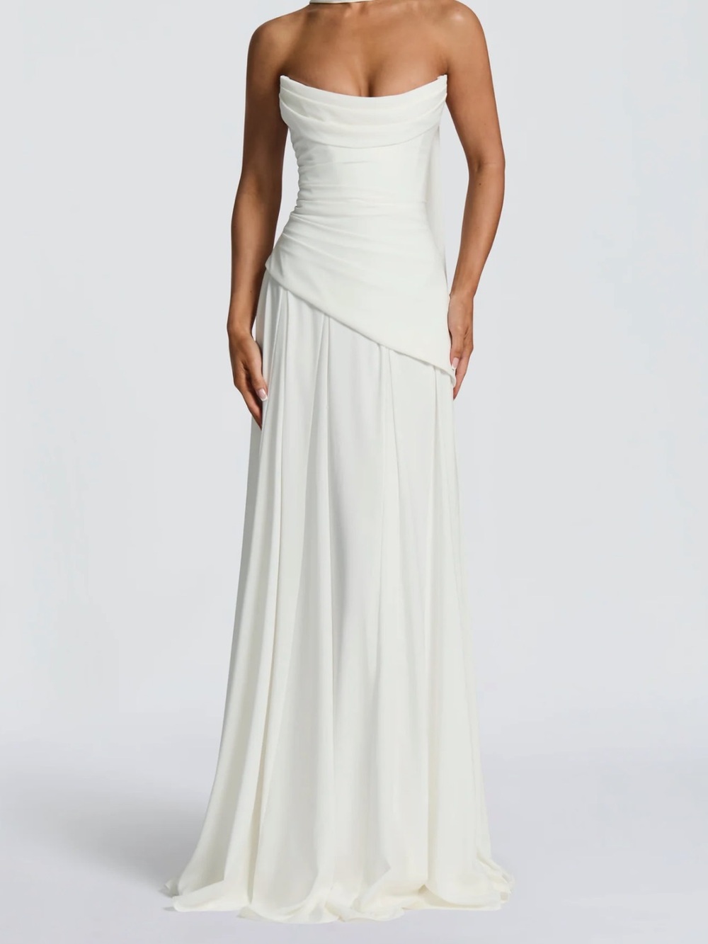 Strapless White Evening Gown